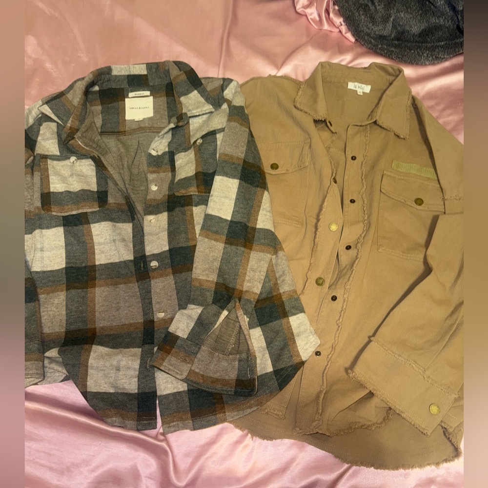 Plaid and Solid Button-Up Shirts